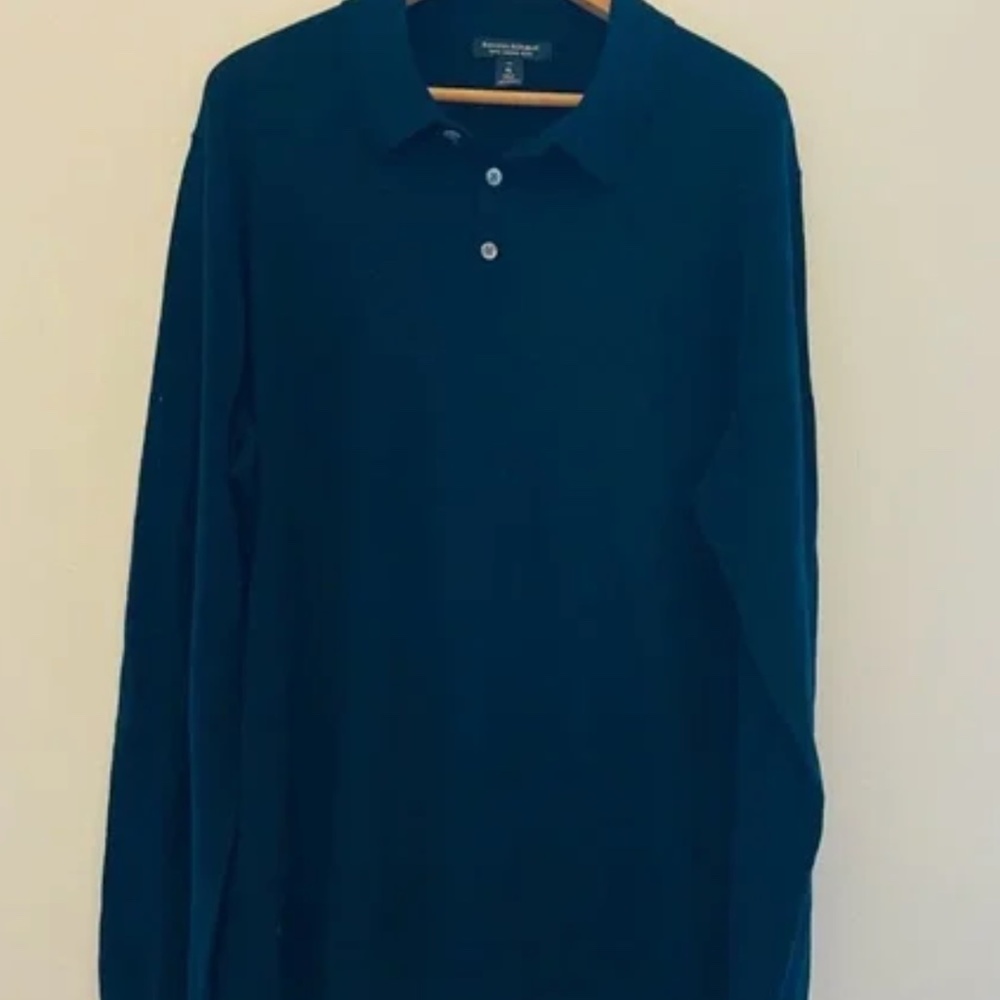 Banana Republic 100% Merino Wool Polo Sweater Black XL Tall Quiet Luxury EUC